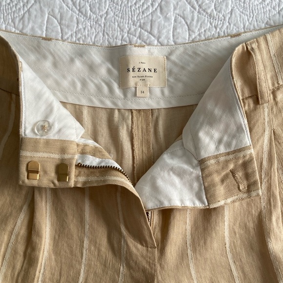 Sezane Rodriguo Linen Trouser Pleated Wide Leg Pants Tan Cream EU 34 US 4 - Picture 6 of 17